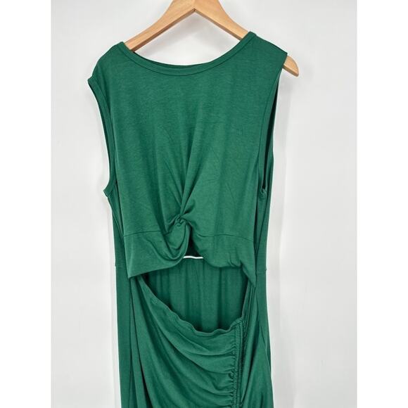 Halara Green Bodycon Cut Out Dress SIZE XL Ruched Drawstring Slit Maxi Sexy - Picture 3 of 12